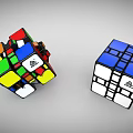 Two Different Rubik's Cubes Colorful Twisted And Blue White Solved Puzzle Toys
