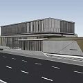 Modern Sales Office Building With Waterfront Location Landscaped Surroundings Trees And Glass Walls