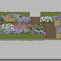Comfortable Outdoor Chair In Garden With Wooden Deck Colorful Flowers And Green Grass