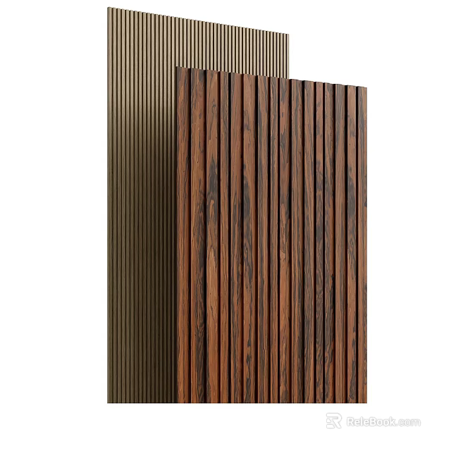 Contemporary Textured Backdrop Wall Featuring Wooden Vertical Slats And Metal Panels 3d model 