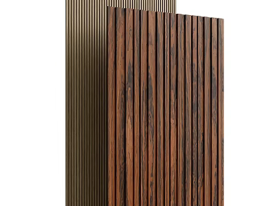 Contemporary Textured Backdrop Wall Featuring Wooden Vertical Slats And Metal Panels 3d model