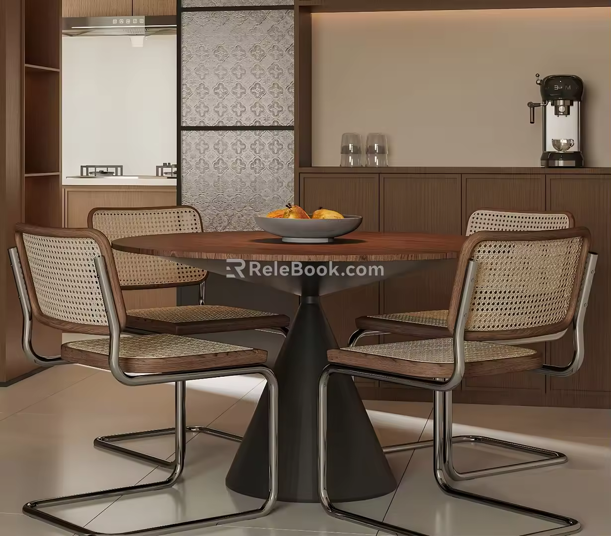 Middle ancient style log dining table and chair combination 3d model