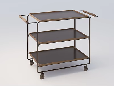 Three Tier Rolling Cart With Wooden Shelves And Metal Frame 3d model