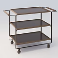 Three Tier Rolling Cart With Wooden Shelves And Metal Frame