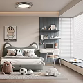 Modern Kids Bedroom Interior With Cartoon Bed Plush Toys And Desk 3d model