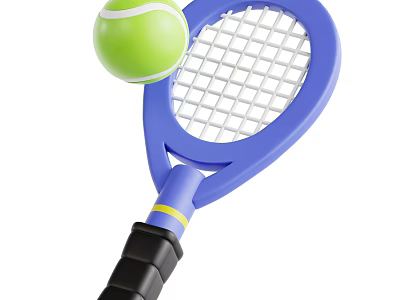 Blue Tennis Racket With Green Tennis Ball And Black Grip Sport Equipment 3d model