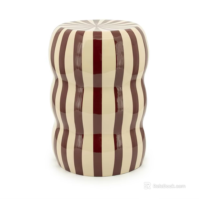 Ceramic Striped Cream And Burgundy Side Table With Wavy Texture Design 3d model 