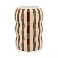 Ceramic Striped Cream And Burgundy Side Table With Wavy Texture Design