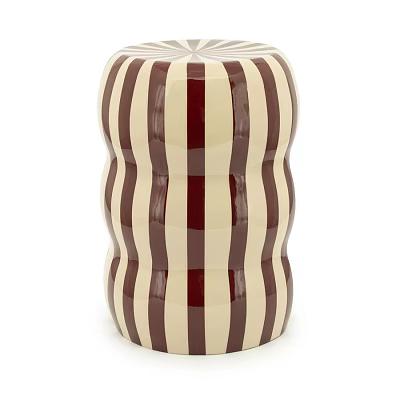 Ceramic Striped Cream And Burgundy Side Table With Wavy Texture Design 3d model