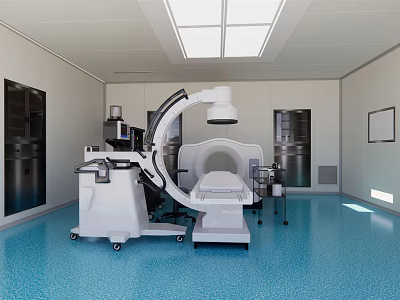 Operating Room Interior With Medical Equipment Blue Floor And White Walls 3d model