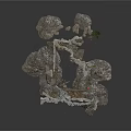 Natural Rock Formation With Winding Path Small Water Area And Green Plant