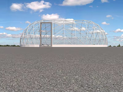 Large Dome Tent With Metal Frame And Transparent Panels On Open Ground Under Blue Sky 3d model
