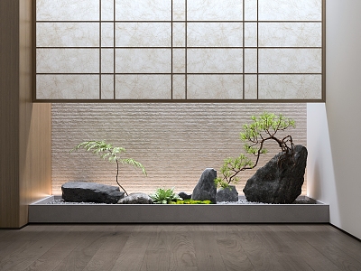 Modern indoor landscape courtyard sketch plant combination plant pile landscape stone 3d model