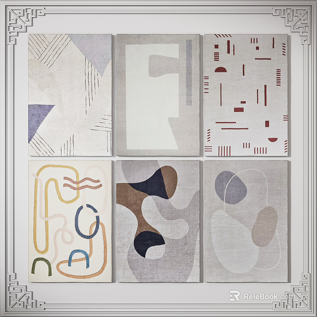 Modern Square Rugs with Abstract Geometric Patterns Lines Curves and Minimalist Designs 3d model 