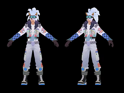 White Haired Anthropomorphic Character Design With Goggles And Futuristic Outfit Blue Orange Accents 3d model