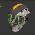 Gray Yellow And White Hockey Helmet With Metallic Protective Cage And Durable Shell Design