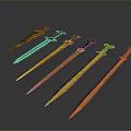 Various Decorative Swords With Different Hilt Designs And Sharp Metal Blades 3d model
