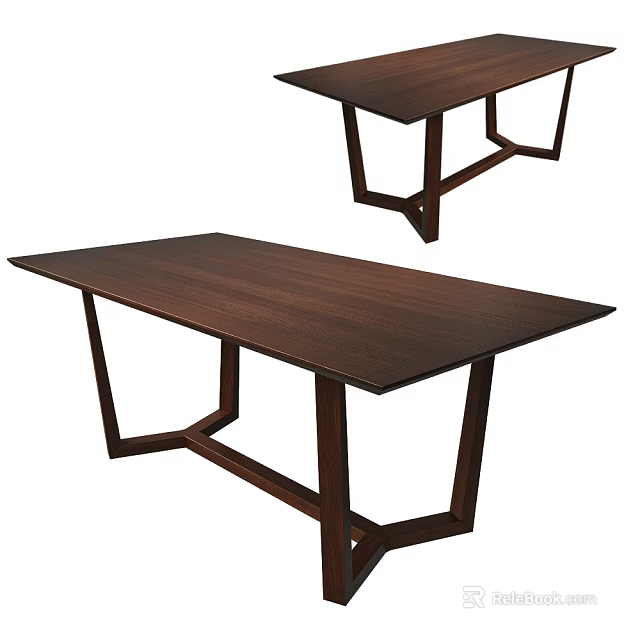 Dark Brown Wooden Tables With Geometric Shaped Legs For Modern Home Decor 3d model 