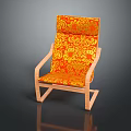 Modern Single Chair With Wooden Frame And Orange Yellow Floral Pattern Design