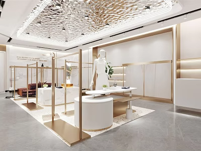 Elegant Modern Clothing Store Interior Design Featuring Display Racks Mannequins And Stylish Outfits 3d model