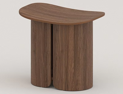 Dark Brown Wooden Stool With Curved Seat And Cylindrical Support Legs 3d model