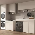 Modern Laundry Room Design With White Cabinets Countertop And Washing Machines