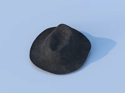 Black Felt Hat With Brim And Indented Top On Light Blue Background 3d model