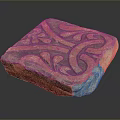 Ancient Decorative Brick With Colorful Red Green Curved Lines And Leaf Motifs