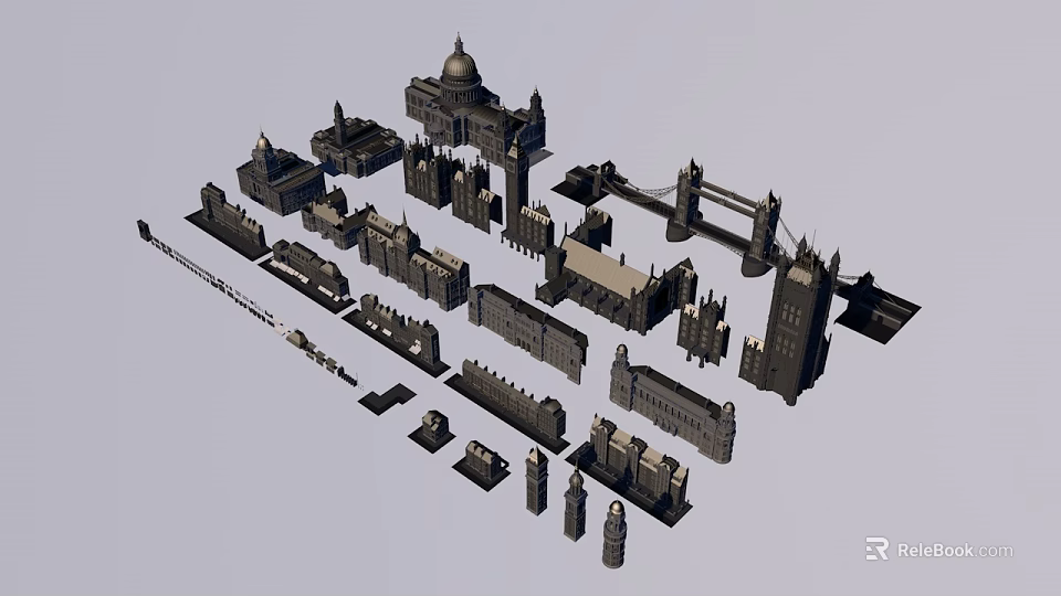 Classic European Architecture Models Featuring Various Iconic Historical Buildings and Structures 3d model 