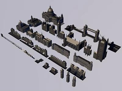 Classic European Architecture Models Featuring Various Iconic Historical Buildings and Structures 3d model