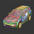 Sporty SUV With Colorful Livery Black Wheels And Dynamic Racing Design