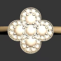 Elegant Gold Clover Design Ring With White And Orange Inlaid Stones