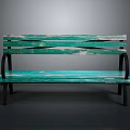 Turquoise Wooden Outdoor Bench With Distressed Slatted Design And Black Metal Legs