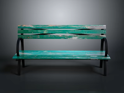 Turquoise Wooden Outdoor Bench With Distressed Slatted Design And Black Metal Legs 3d model
