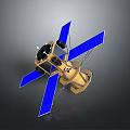 Detailed 3D Model Of Satellite With Blue Solar Panels And Yellow Body Structure