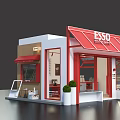 Modern Container Building with White Exterior Red Awning and Chalkboard Sign