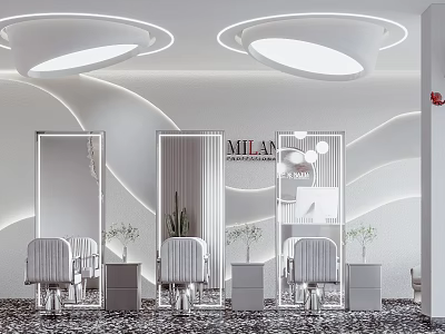 Modern Beauty Hair Salon Interior Featuring Styling Chairs Mirrors And Lighting 3d model