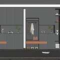 Modern Gray Shoe Cabinet Design With Coat Hanger Storage Drawers And Decorative Plants