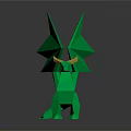 Green Geometric Dragon With Yellow Horns Triangular Wings Low Poly Style Dark Reflective Background