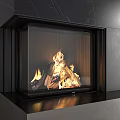 Modern Black Marble TV Wall Design With Fireplace And Stacked Firewood