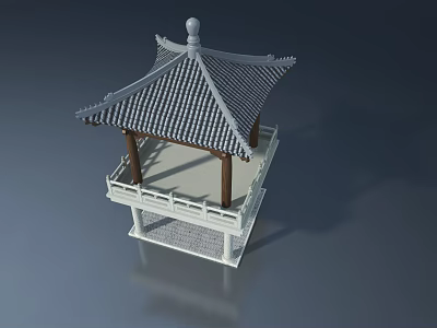 Traditional Chinese Pavilion Design With Casement Door Tile Roof And Wooden Pillars 3d model