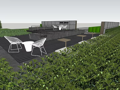 Modern Garden Landscape Design With Lush Green Plants Outdoor Chairs And Paved Terrace 3d model