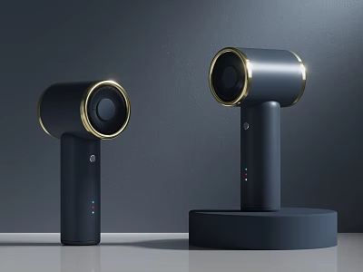Black Hair Dryers With Gold Trim Modern Design On Stand And Flat Surface 3d model
