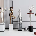 Elegant Sculptures With Metal And Marble Human Figures On Decorative Pedestals