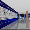 Contemporary Conference Stage With Large Screen Podium Blue Backdrop And Audience Seats