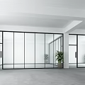 Modern Office Glass Partition Design With Large Glass Doors White Walls And Green Plant