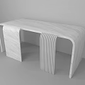 Sleek White Marble Kitchen Island With Curved Edges And Vertical Striped Panels