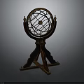 Vintage Brass Armillary Sphere With Wooden Tripod Base And Metal Frame
