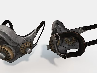 Vintage Protective Face Masks With Leather Straps And Metal Circular Filters 3d model