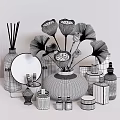 Perfume Cosmetics Collection With Skincare Bottles Dried Flowers And Decorative Vase